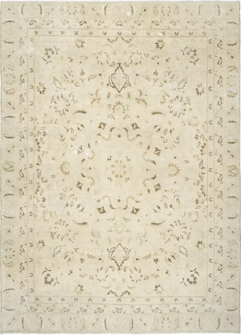 Modern Tabriz Rectangle Beige Rug 7×10 Wool-Cotton