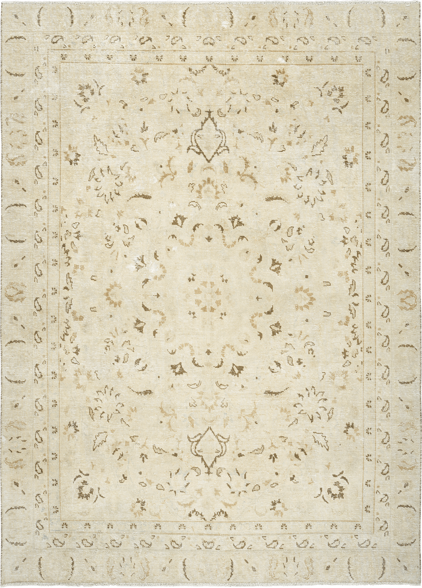Modern Tabriz Rectangle Beige Rug 7×10 Wool-Cotton