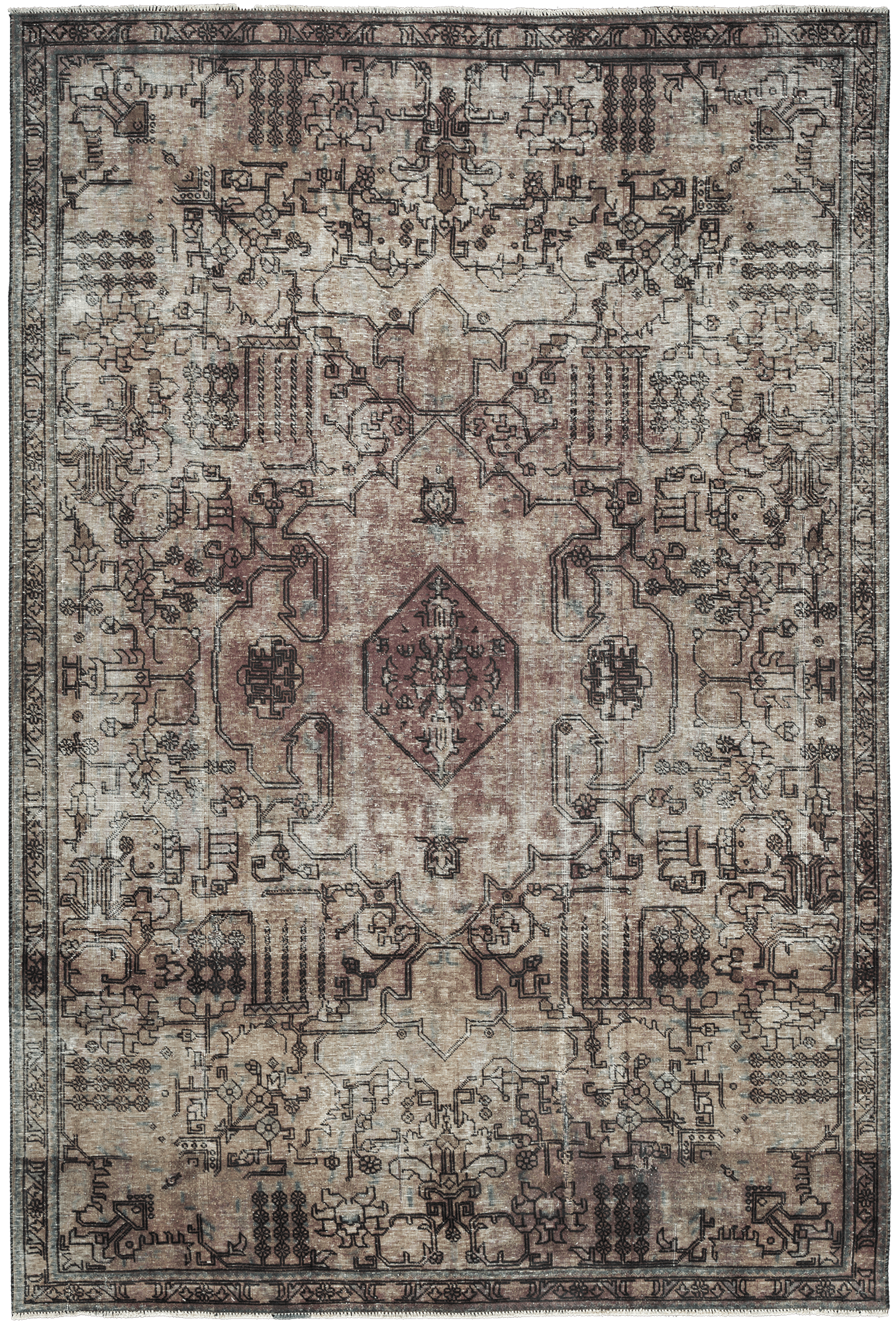 Modern Heriz Rectangle Beige Rug 7×10 Wool-Cotton
