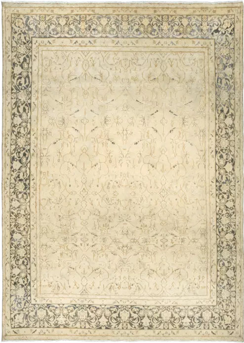 Modern Kerman Rectangle Beige Rug 10×14 Wool-Cotton