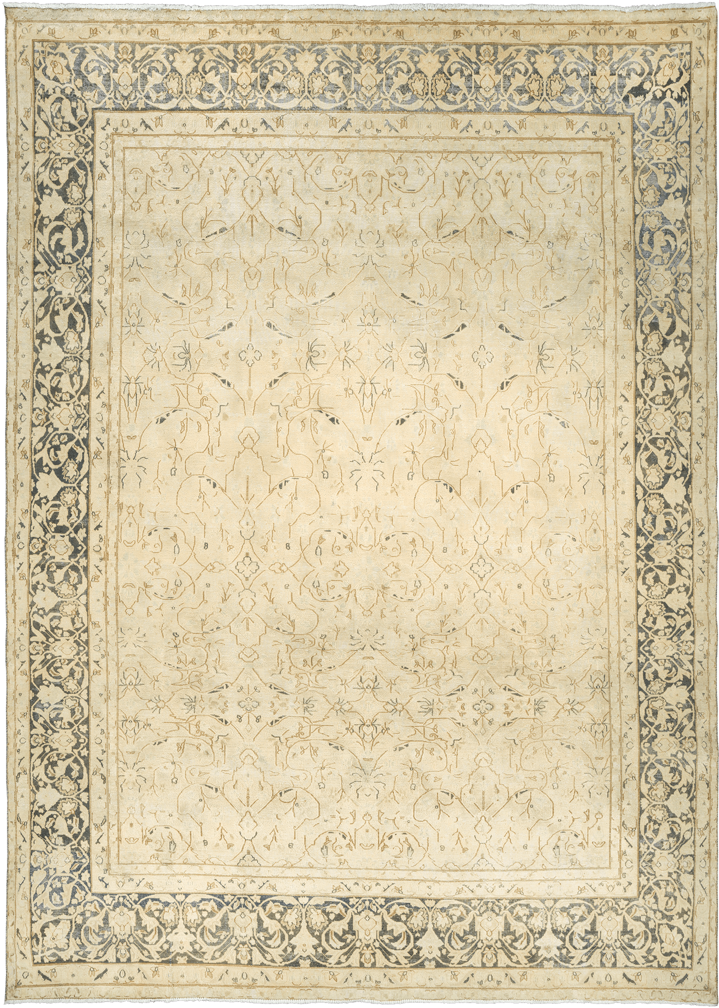 Modern Kerman Rectangle Beige Rug 10×14 Wool-Cotton