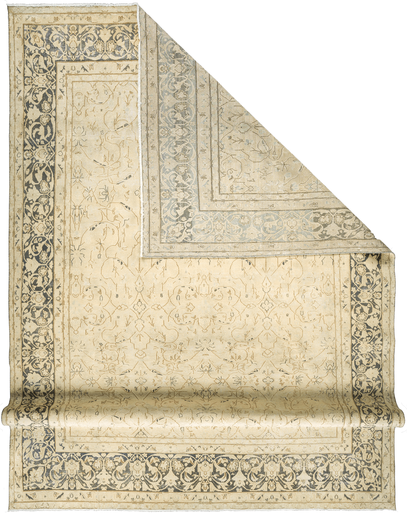 Modern Kerman Rectangle Beige Rug 10×14 Wool-Cotton