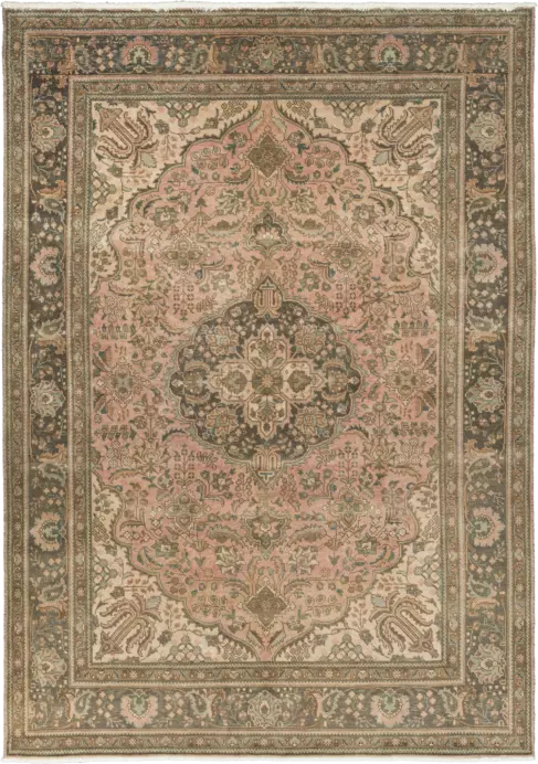 Modern Tabriz Rectangle Pink Rug 7×10 Wool-Cotton