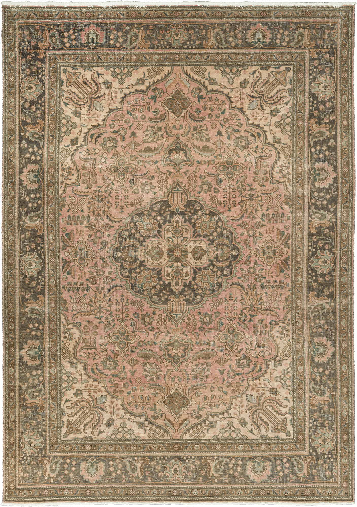 Modern Tabriz Rectangle Pink Rug 7×10 Wool-Cotton