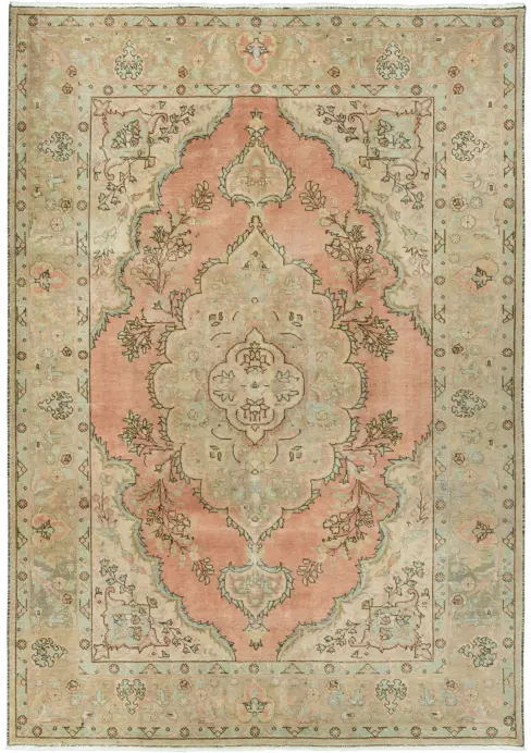 Modern Tabriz Rectangle Pink Rug 7×10 Wool-Cotton