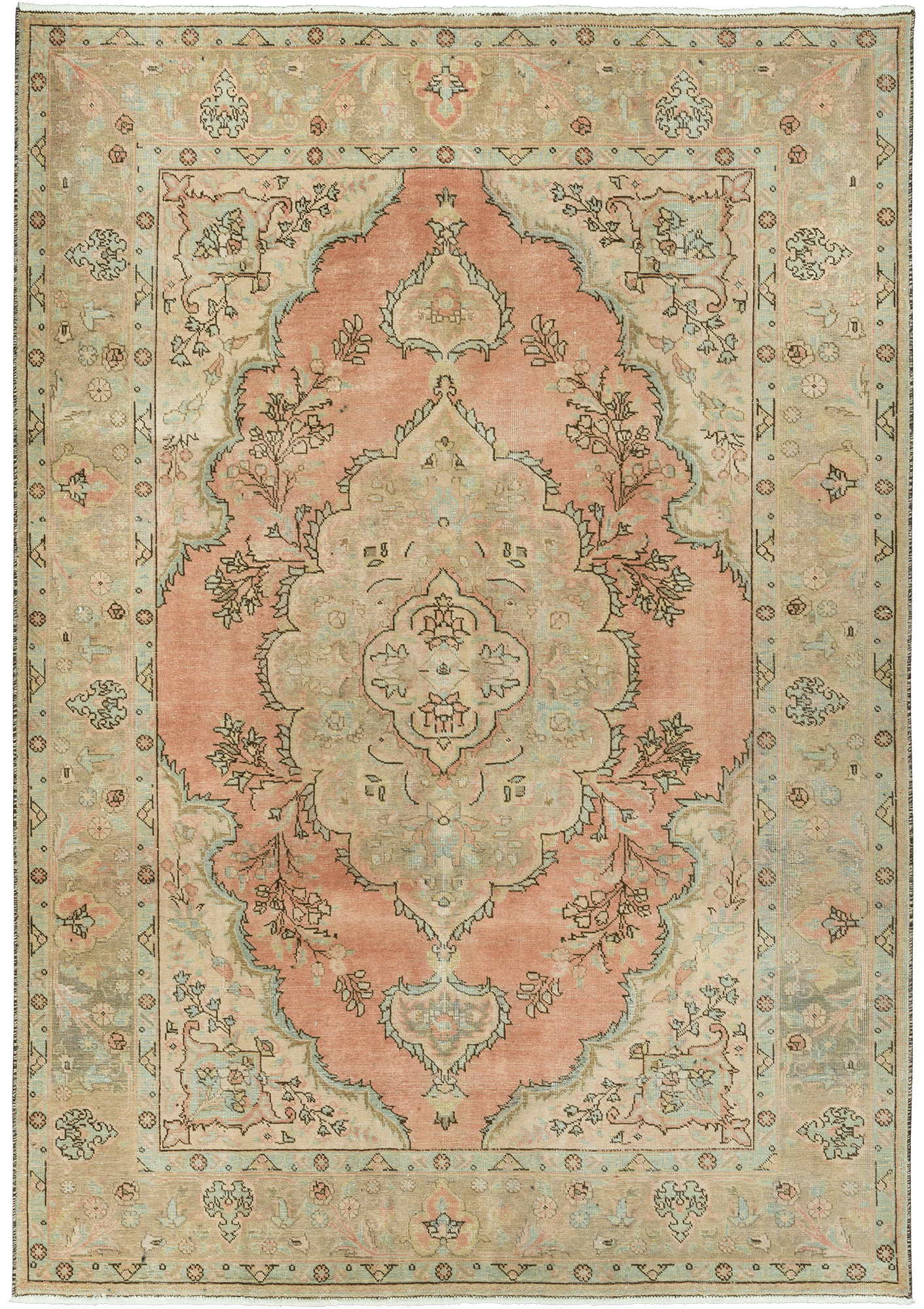 Modern Tabriz Rectangle Pink Rug 7×10 Wool-Cotton