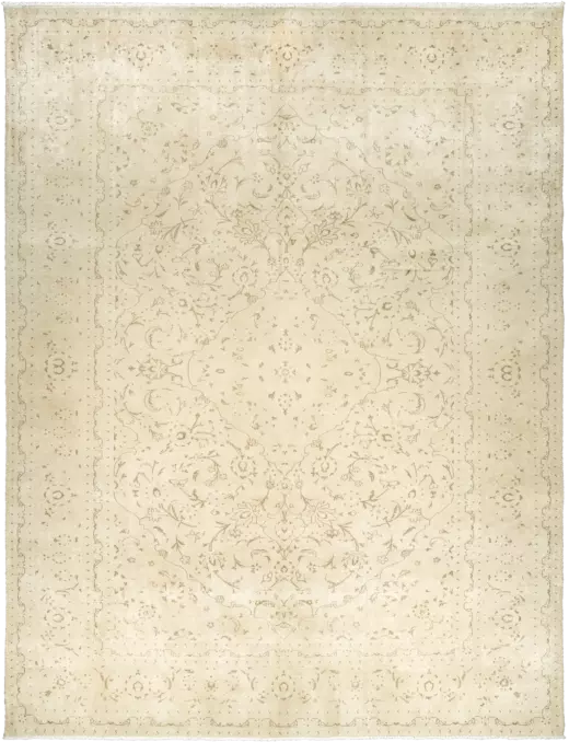 Modern Kashan Rectangle Beige Rug 10×13 Wool-Cotton
