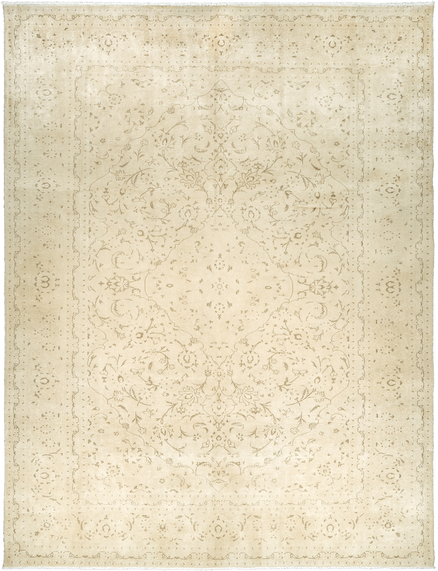 Modern Kashan Rectangle Beige Rug 10×13 Wool-Cotton