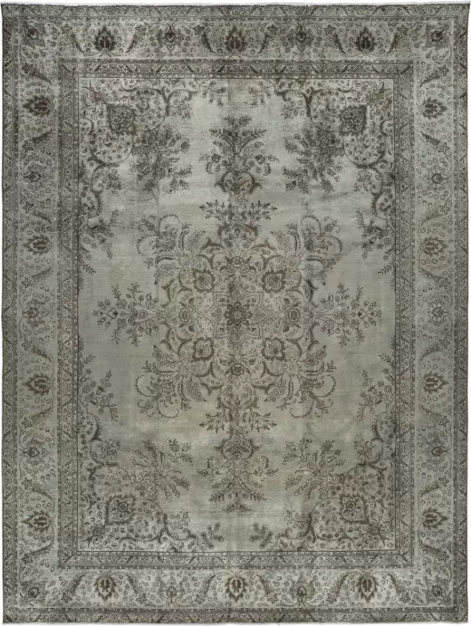 Modern Tabriz Rectangle Grey Rug 10×13 Wool-Cotton