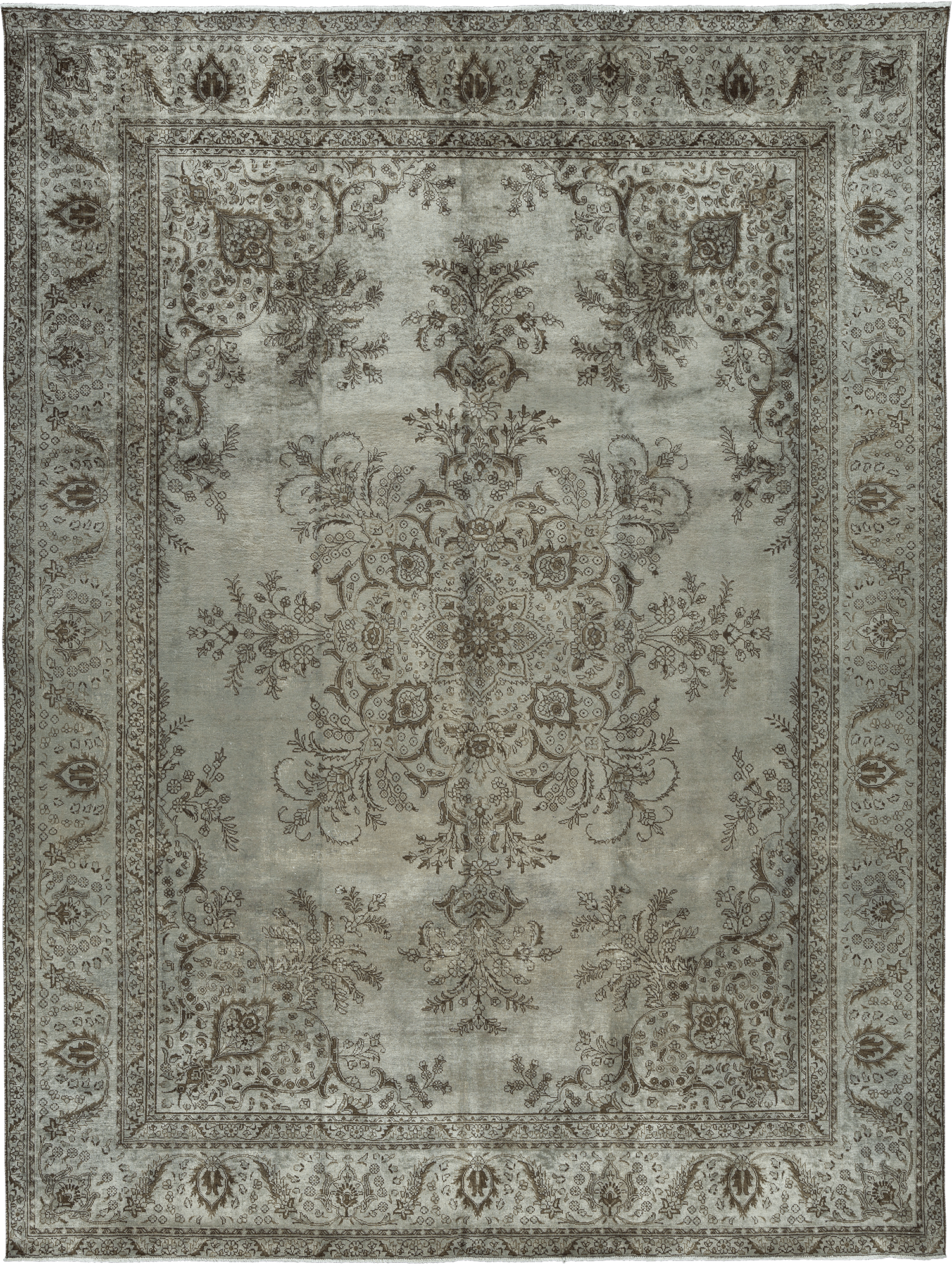 Modern Tabriz Rectangle Grey Rug 10×13 Wool-Cotton