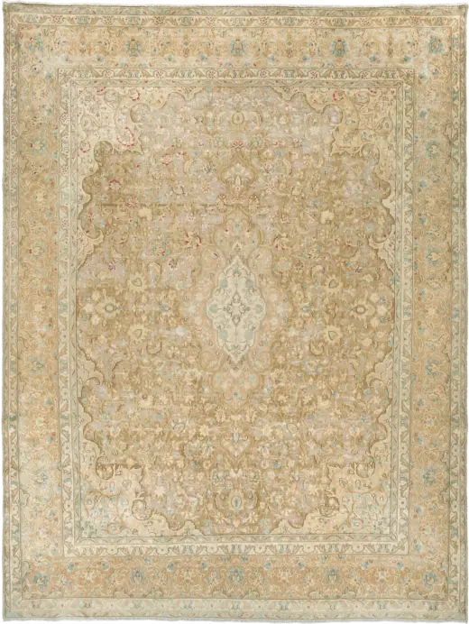 Modern Sabzevar Rectangle Brown Rug 10×13 Wool-Cotton