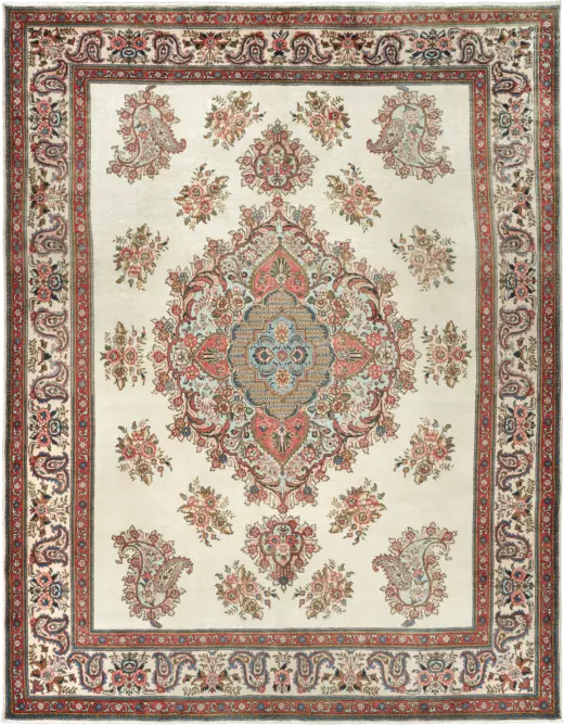 Patina Tabriz Rectangle White Rug 10×12 Wool-Cotton
