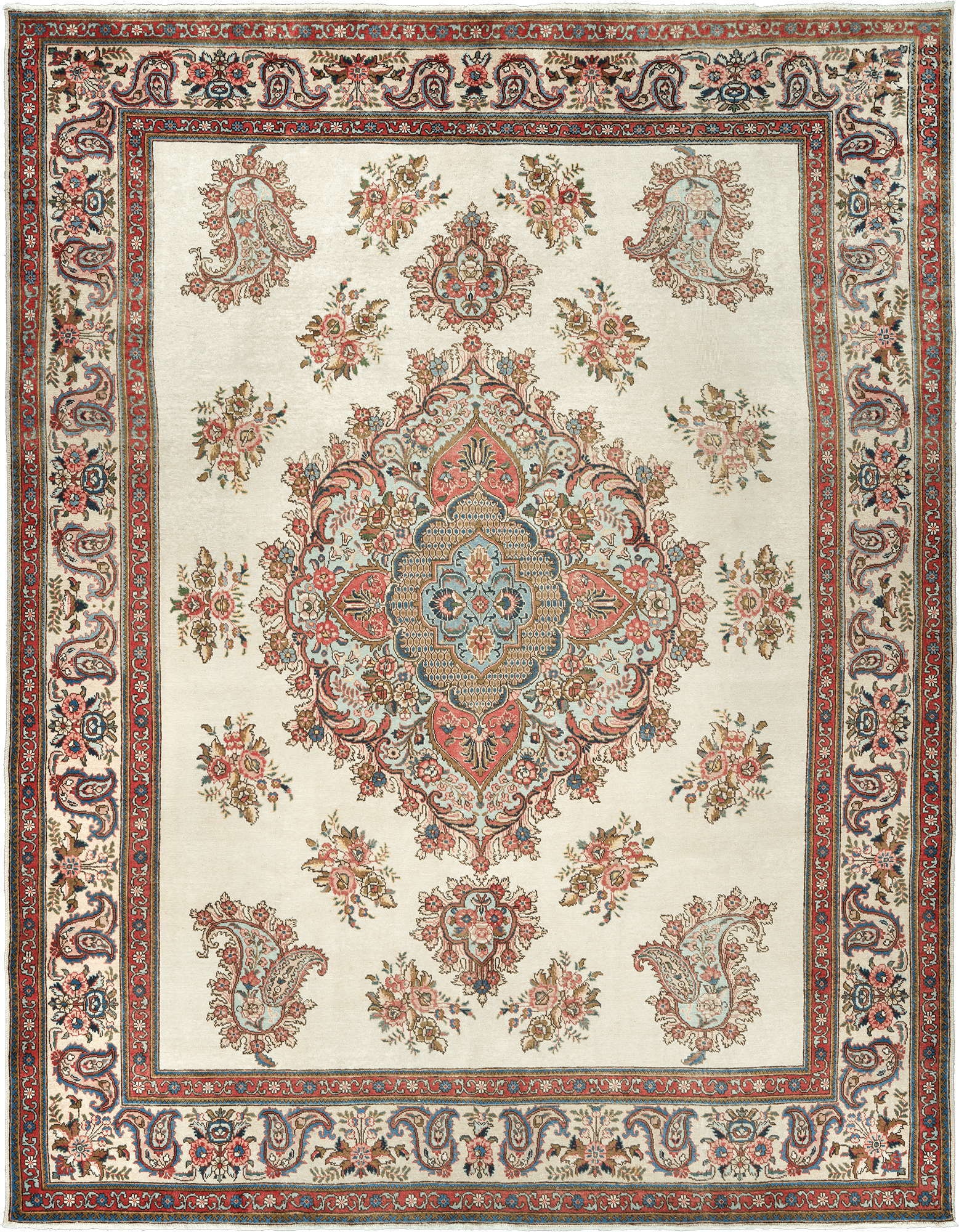 Patina Tabriz Rectangle White Rug 10×12 Wool-Cotton