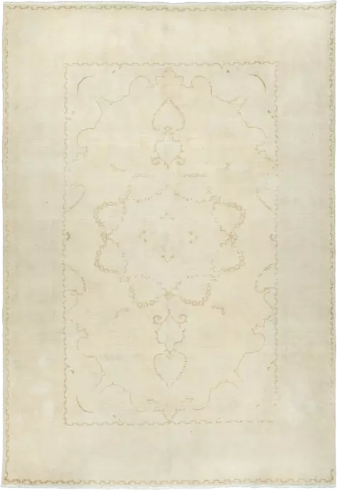 Modern Tabriz Rectangle White Rug 7×9 Wool-Cotton