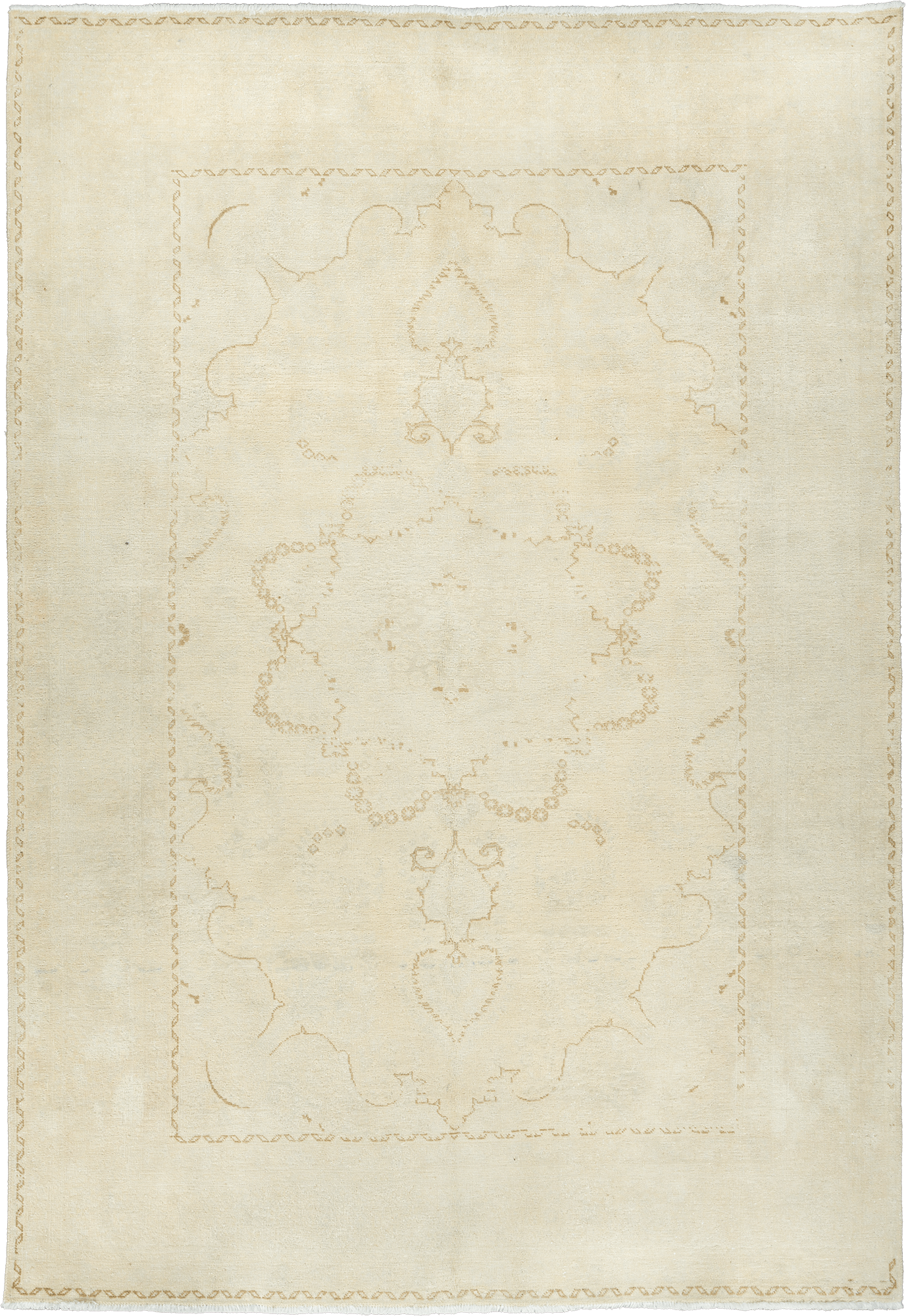 Modern Tabriz Rectangle White Rug 7×9 Wool-Cotton
