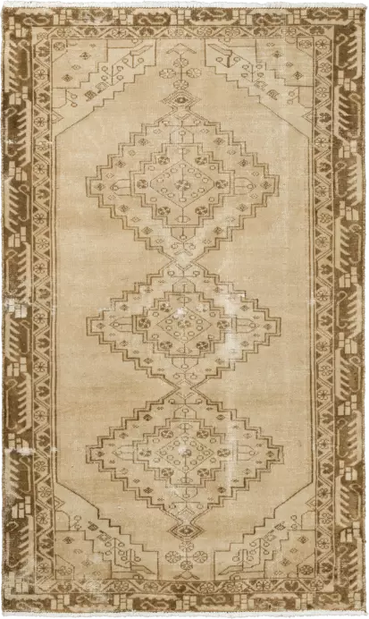 Modern Hamadan Rectangle Beige Rug 4×6 Wool-Cotton