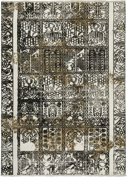 Modern Bakhtiari Rectangle Black White Rug 4×6 Wool-Cotton
