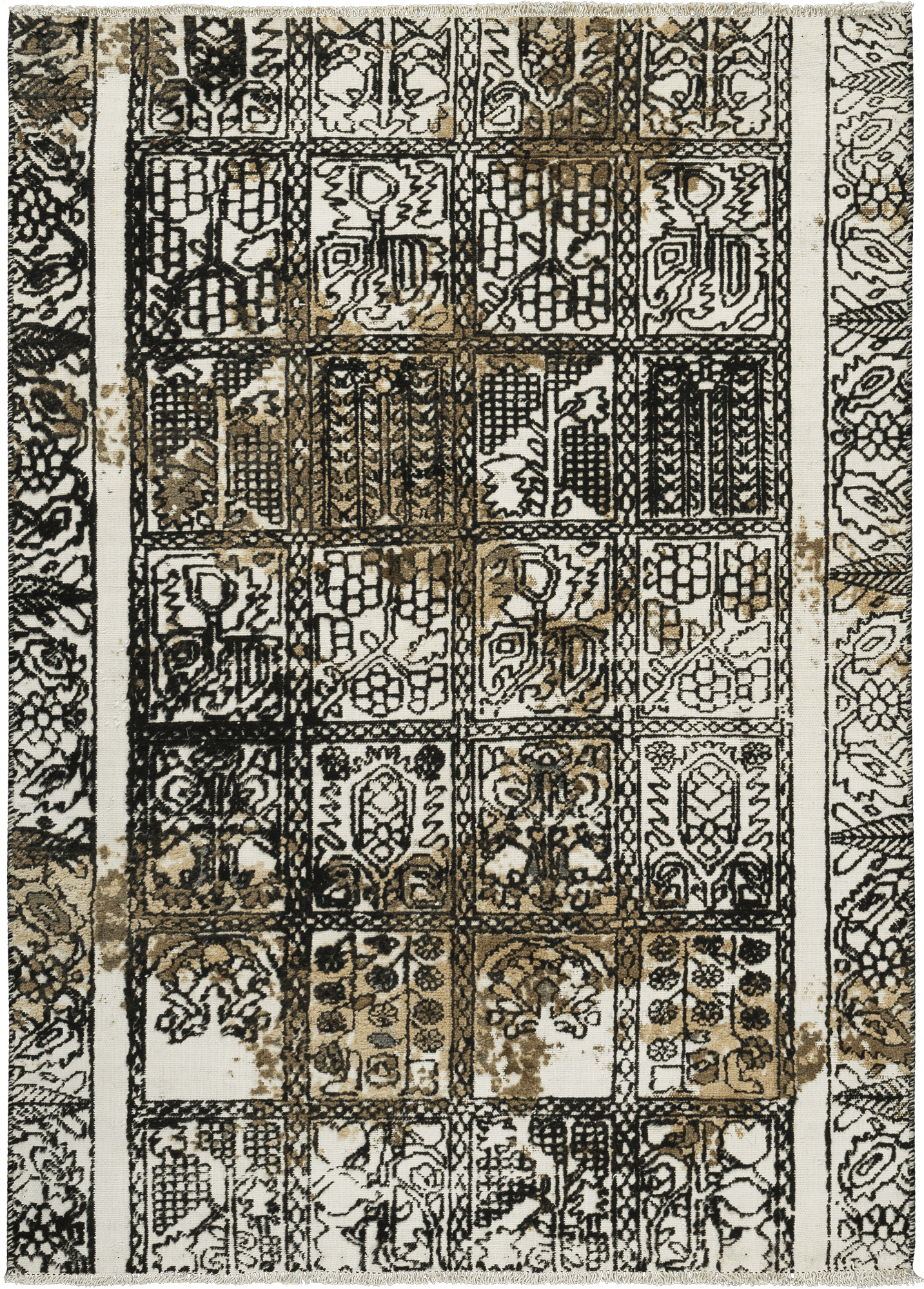 Modern Bakhtiari Rectangle Black White Rug 4×6 Wool-Cotton