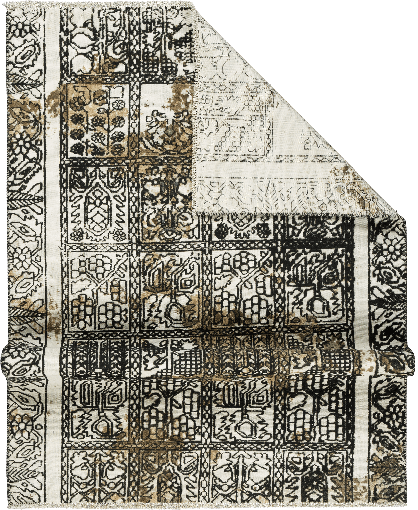 Modern Bakhtiari Rectangle Black White Rug 4×6 Wool-Cotton