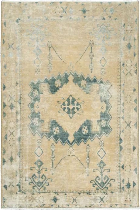 Modern Hamadan Rectangle Beige Rug 5×7 Wool-Cotton