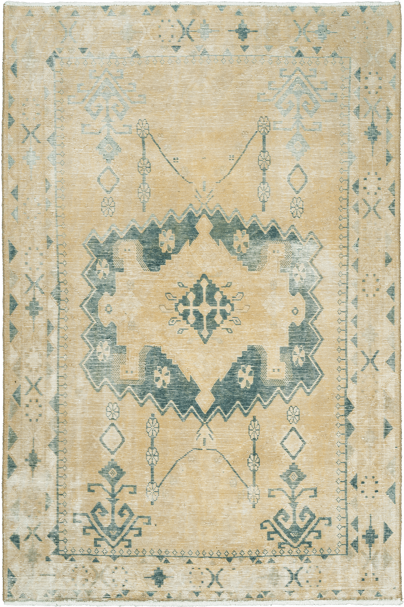 Modern Hamadan Rectangle Beige Rug 5×7 Wool-Cotton