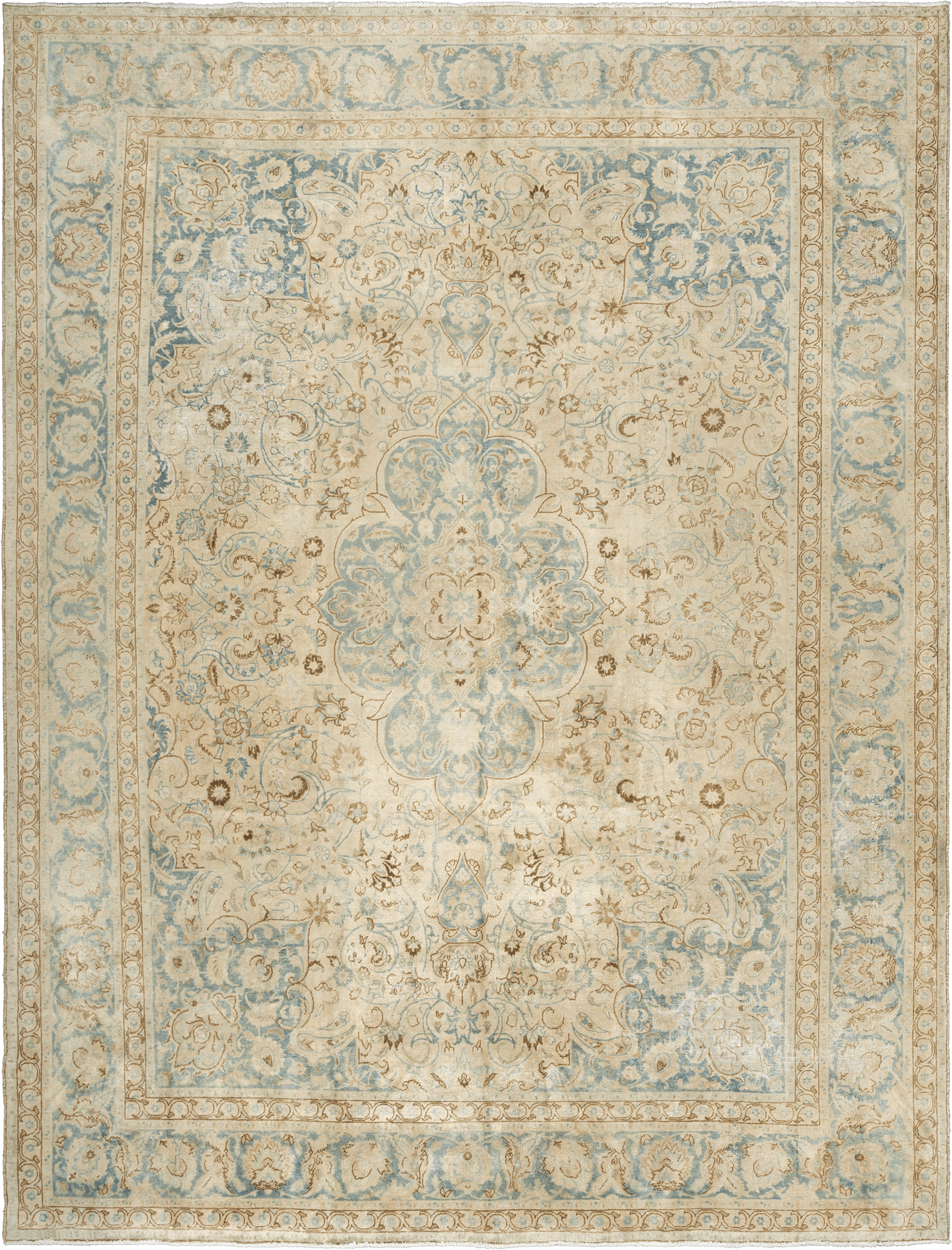 Modern Kashan Rectangle Beige Rug 9×12 Wool-Cotton
