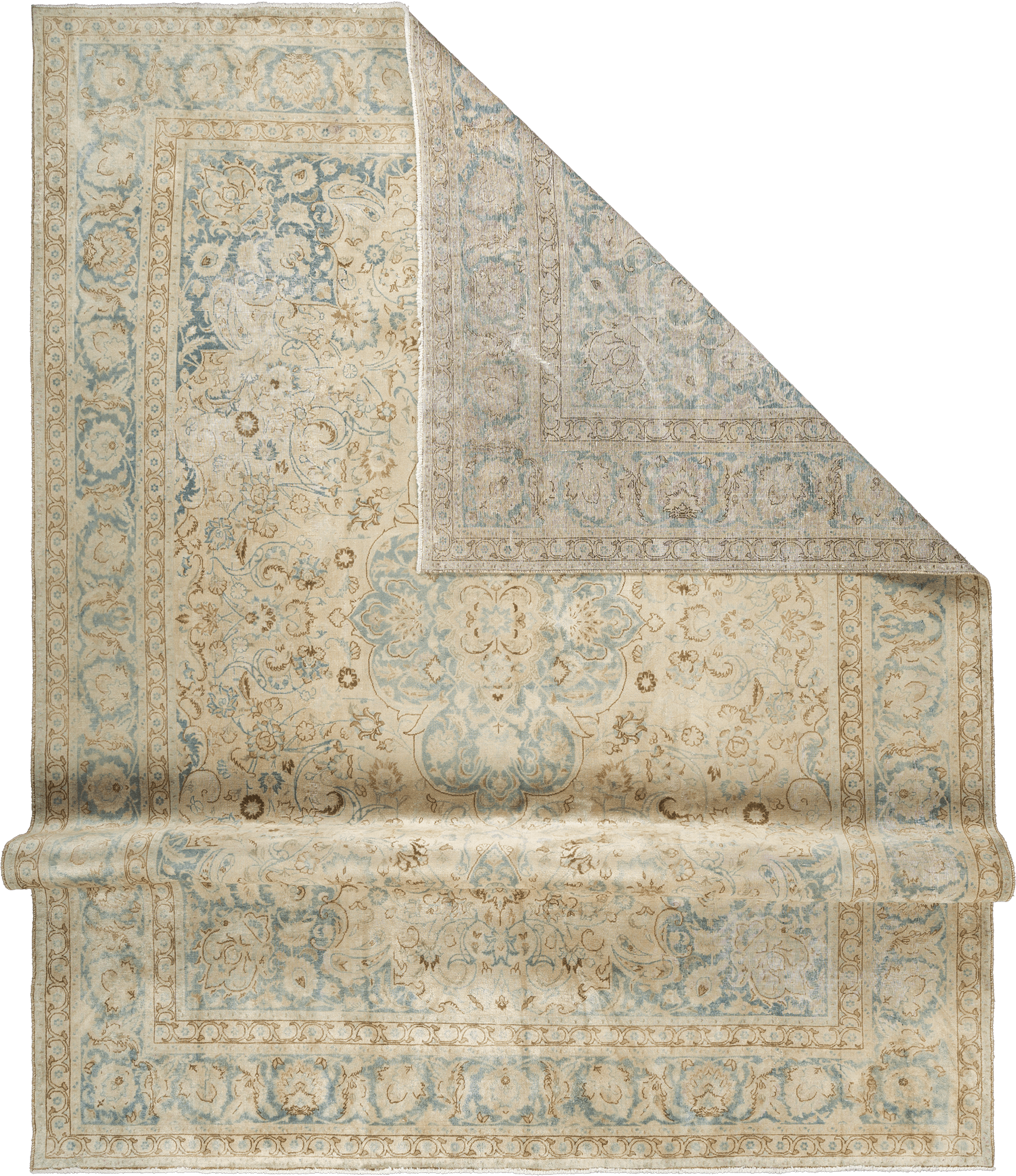 Modern Kashan Rectangle Beige Rug 9×12 Wool-Cotton