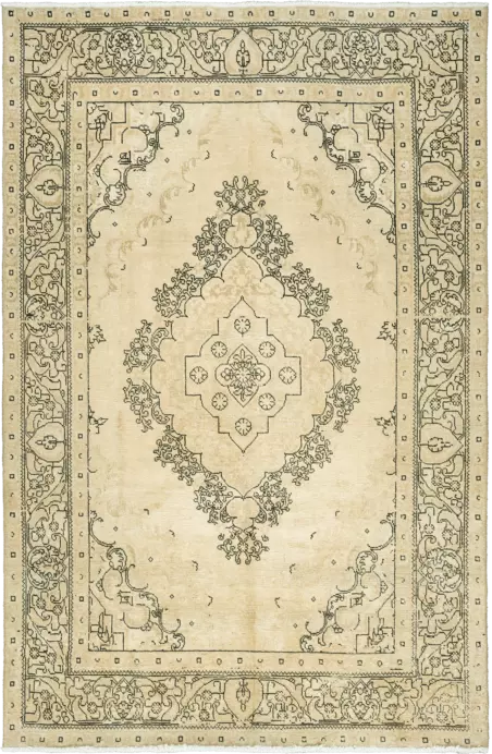 Modern Tabriz Rectangle Beige Rug 6×10 Wool-Cotton