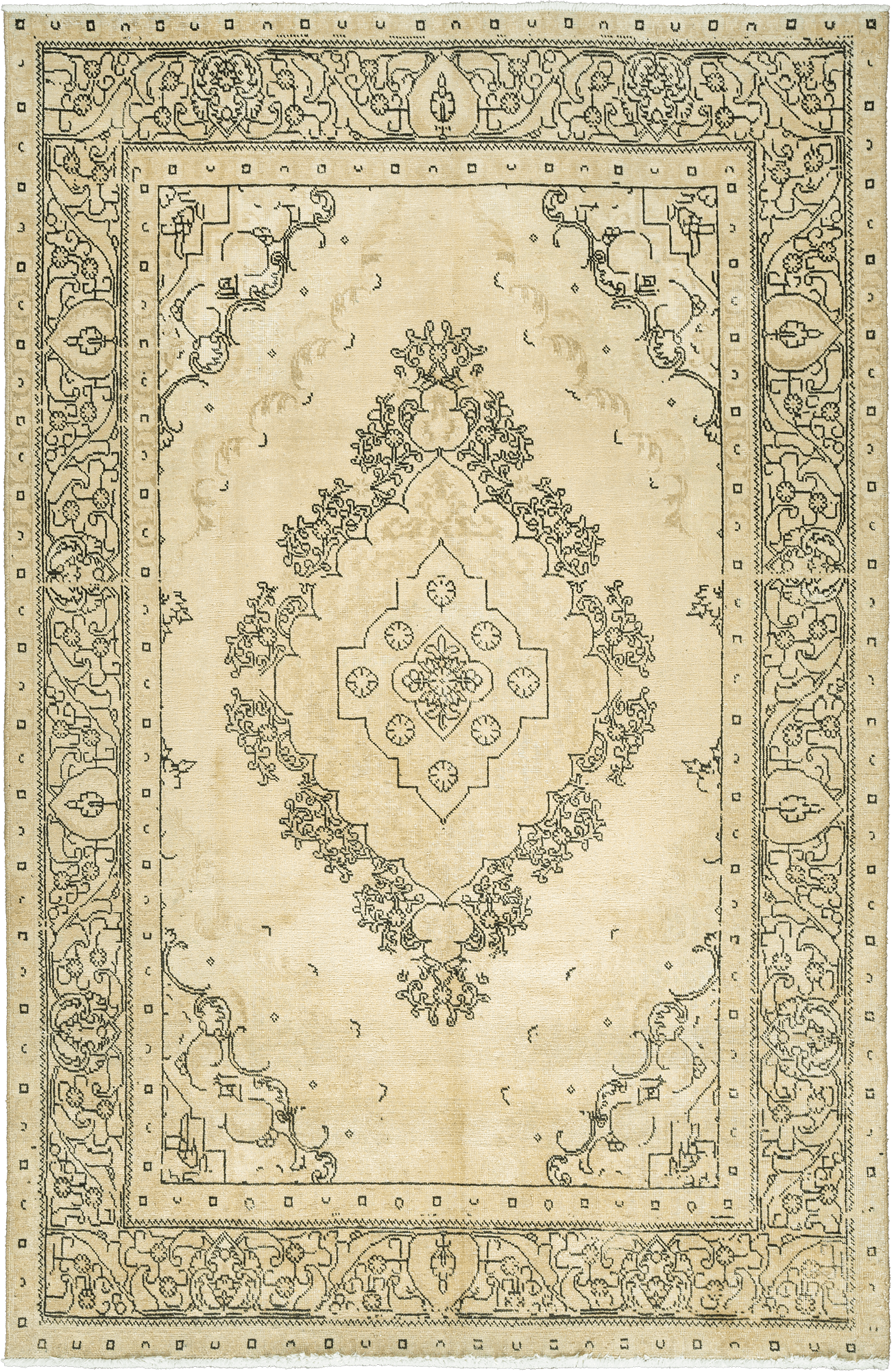 Modern Tabriz Rectangle Beige Rug 6×10 Wool-Cotton