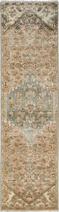 Modern Heriz Runner Pink Rug 3×9 Wool-Cotton