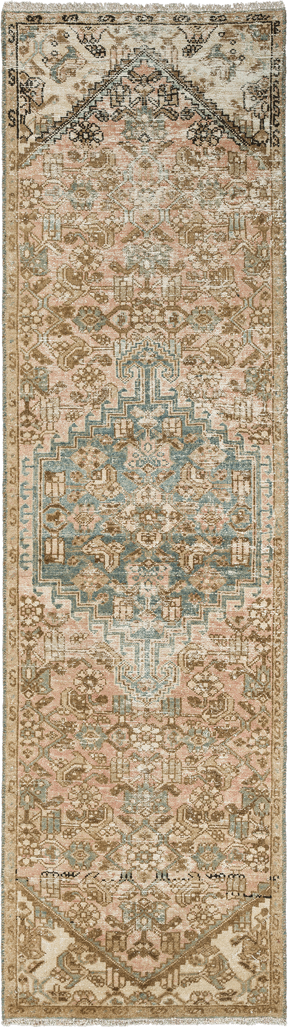 Modern Heriz Runner Pink Rug 3×9 Wool-Cotton
