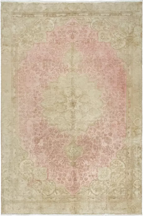 Modern Tabriz Rectangle Pink Rug 6×9 Wool-Cotton