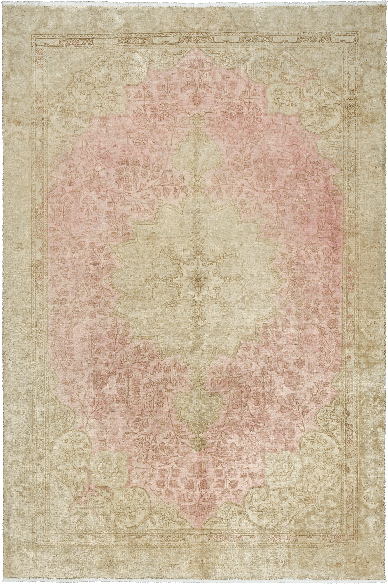 Modern Tabriz Rectangle Pink Rug 6×9 Wool-Cotton