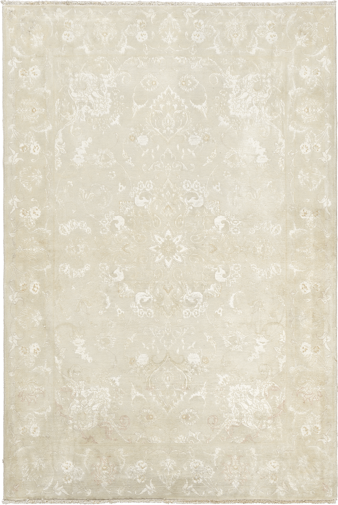 Patina Tabriz Rectangle White Rug 3×5 Wool-Silk