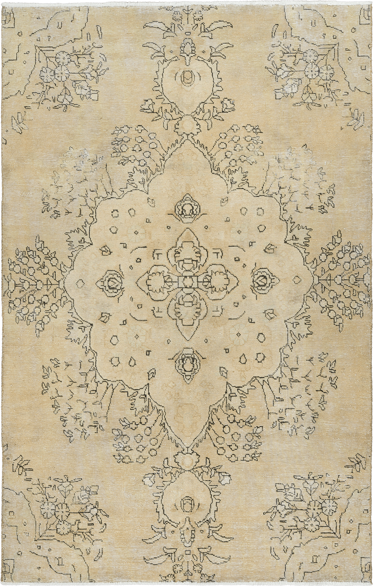 Modern Tabriz Rectangle Beige Rug 5×8 Wool-Cotton
