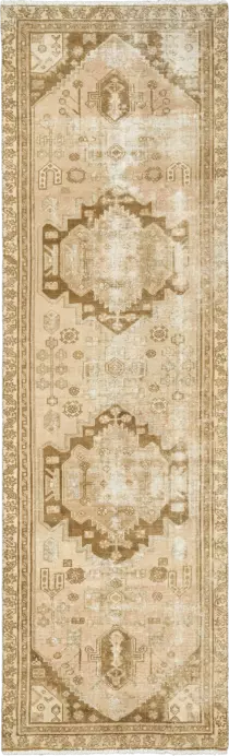 Modern Hamadan Runner Beige Rug 3×9 Wool-Cotton