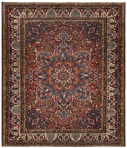 Antique Bakhtiari Rectangle Red Rug 12×14 Wool-Cotton