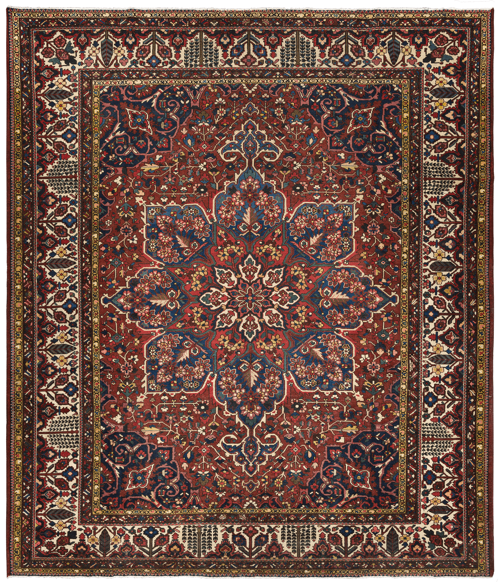 Antique Bakhtiari Rectangle Red Rug 12×14 Wool-Cotton