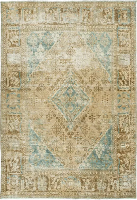 Modern Josheqan Rectangle Beige Rug 7×11 Wool-Cotton