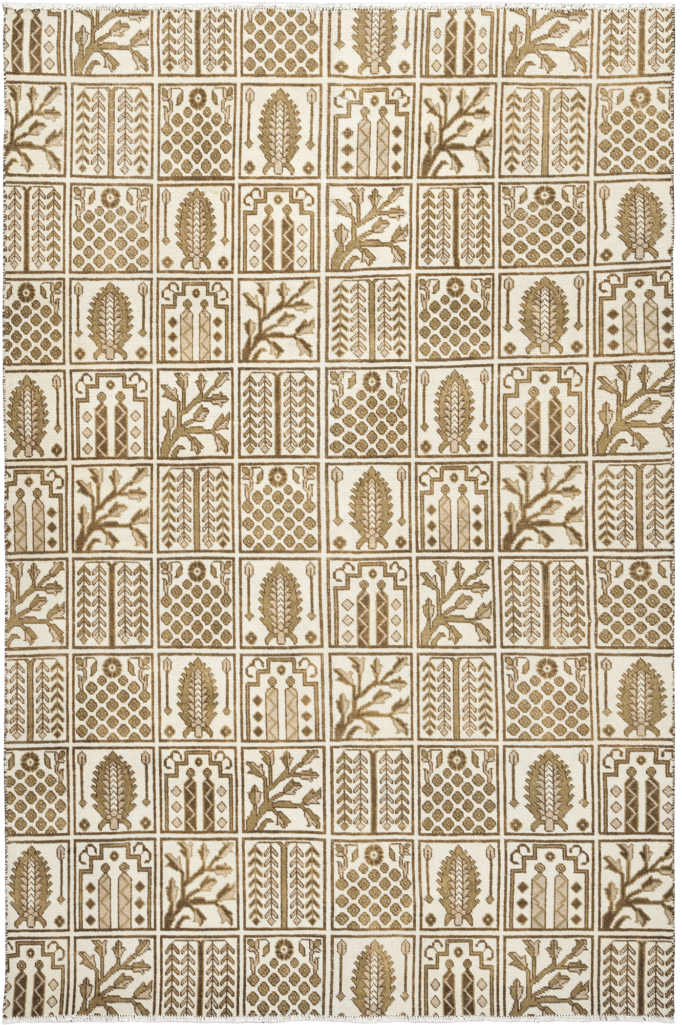 Modern Bakhtiari Rectangle Beige Rug 6×9 Wool-Cotton