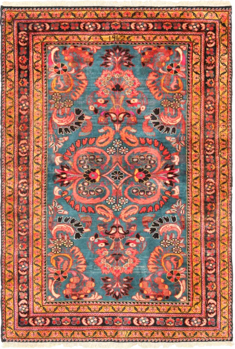 Antique Lilihan Rectangle Turquoise Rug 4×5 Wool-Cotton