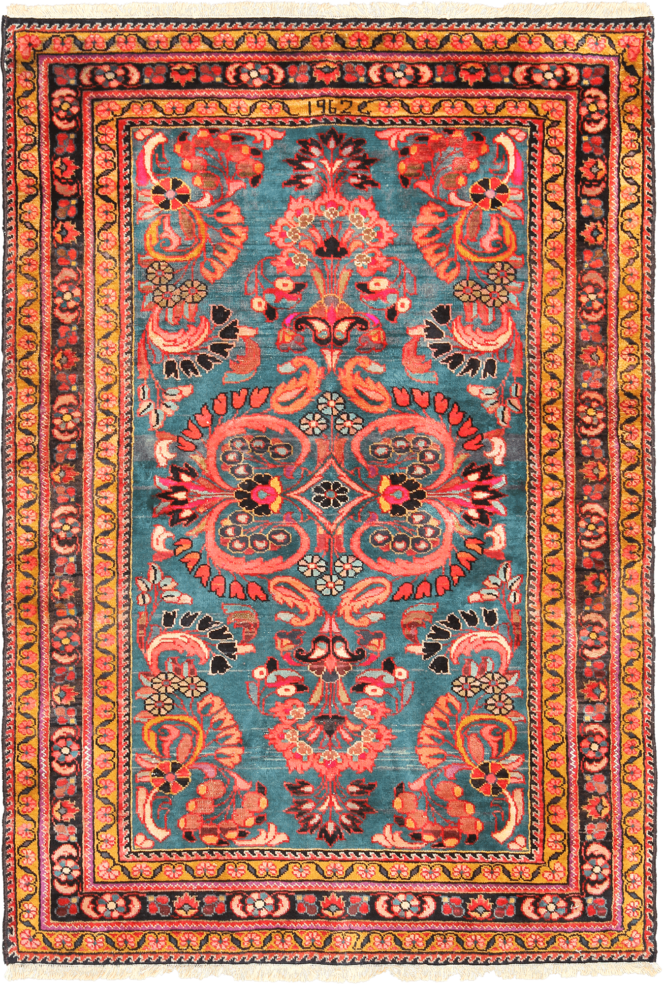 Antique Lilihan Rectangle Turquoise Rug 4×5 Wool-Cotton