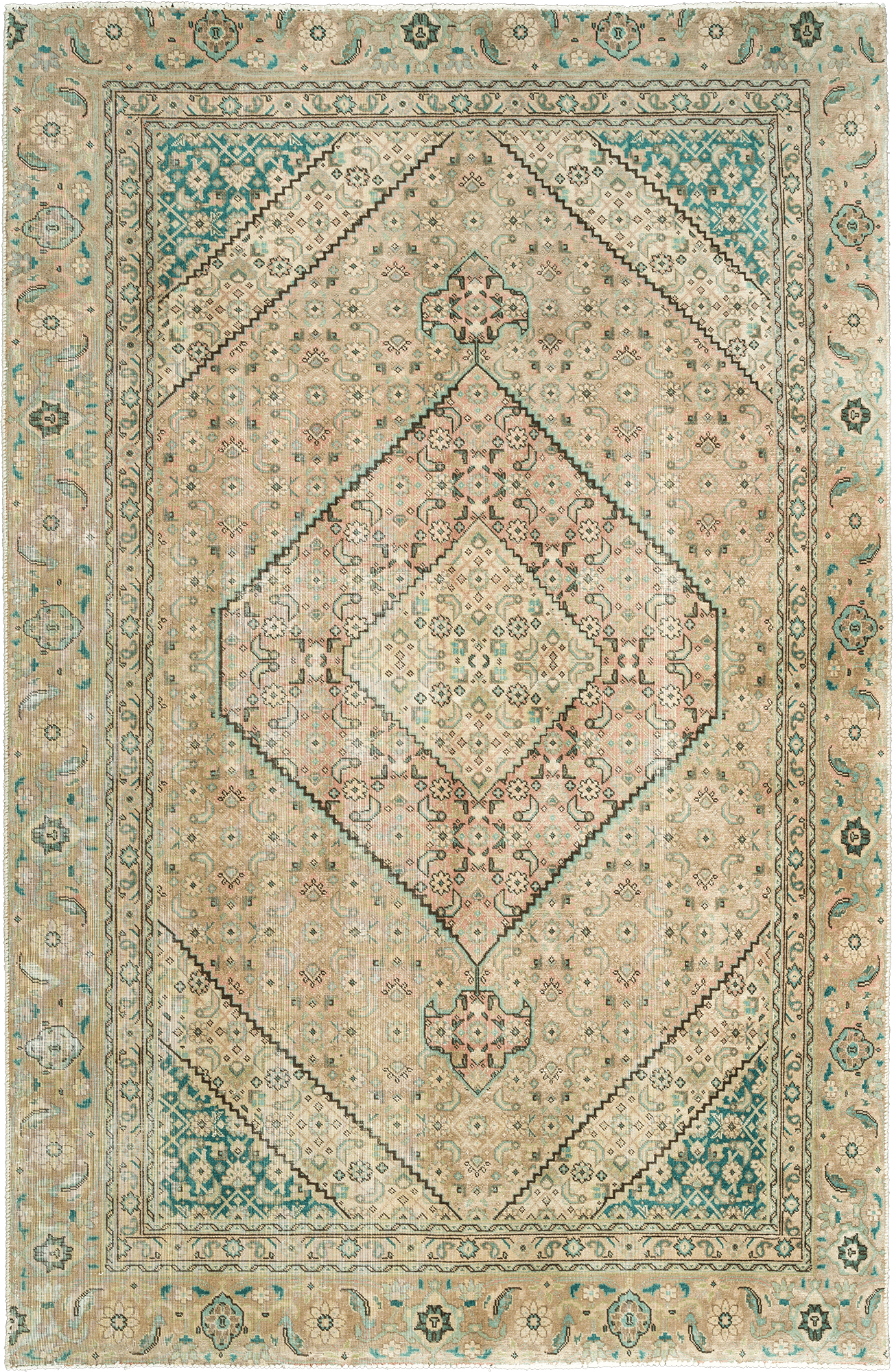 Modern Tabriz Rectangle Beige Rug 6×9 Wool-Cotton
