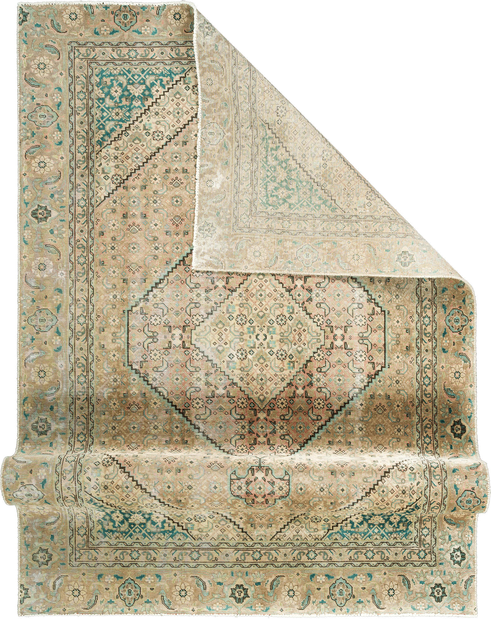 Modern Tabriz Rectangle Beige Rug 6×9 Wool-Cotton
