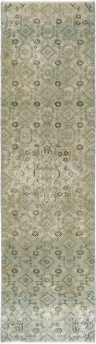 Modern Tabriz Runner Grey Rug 2×7 Wool-Cotton