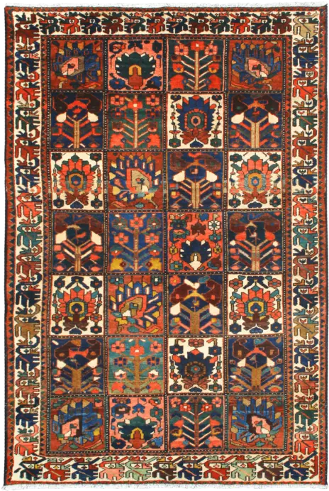 Antique Bakhtiari Rectangle Multicolored Rug 4×7 Wool-Cotton