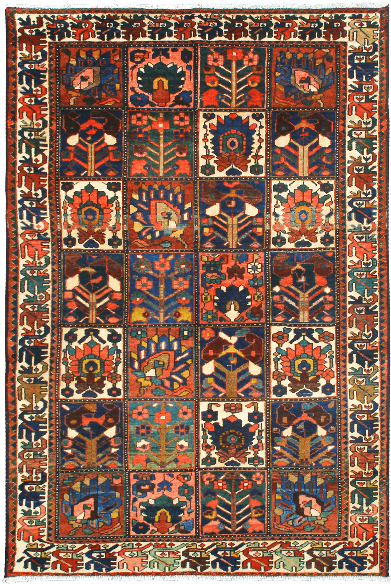 Antique Bakhtiari Rectangle Multicolored Rug 4×7 Wool-Cotton