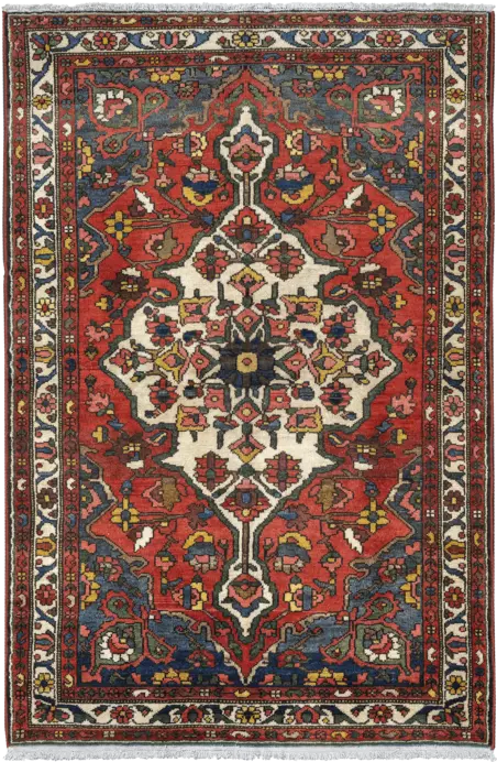 Antique Bakhtiari Rectangle Red Rug 4×6 Wool-Cotton