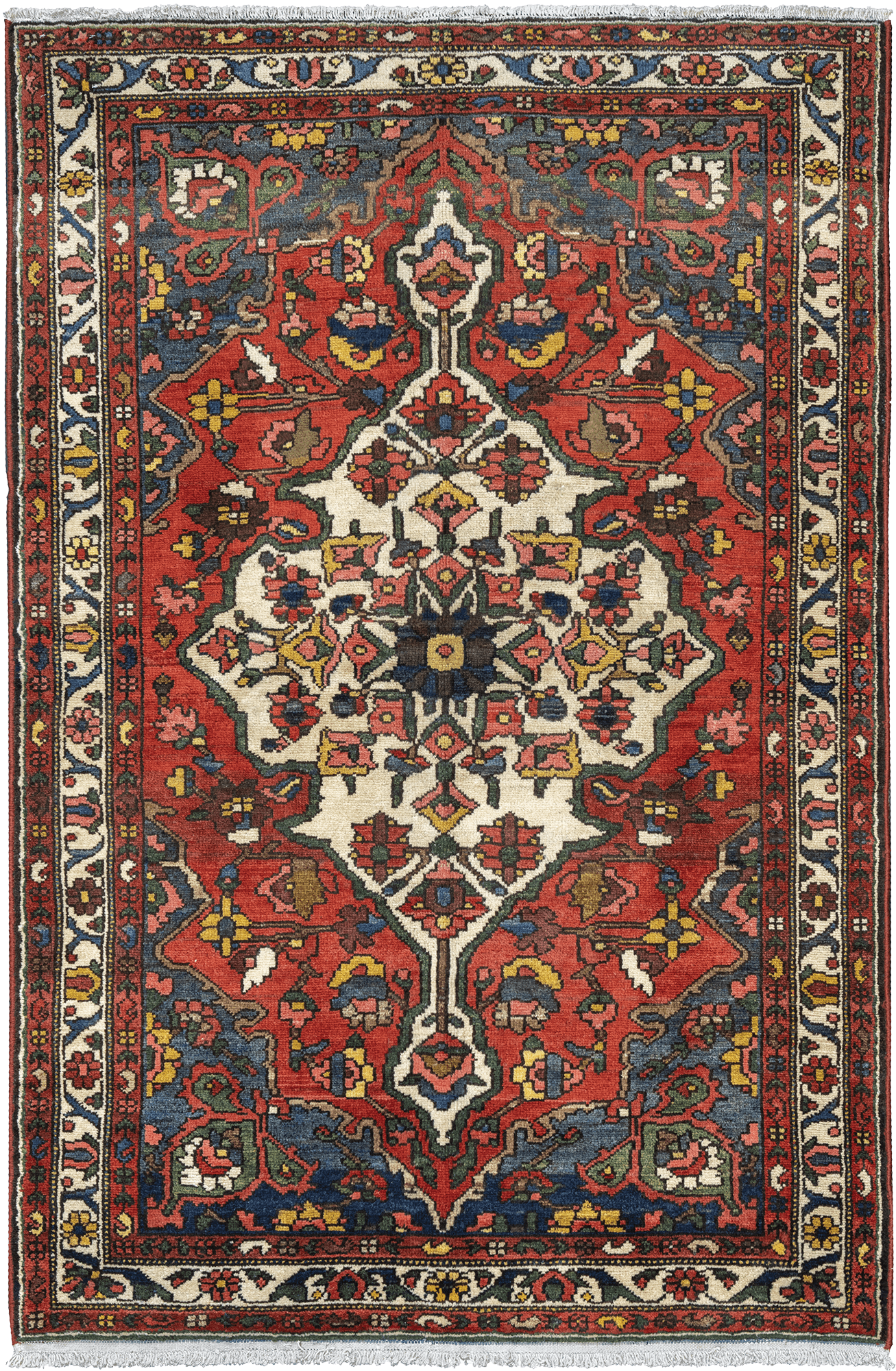 Antique Bakhtiari Rectangle Red Rug 4×6 Wool-Cotton