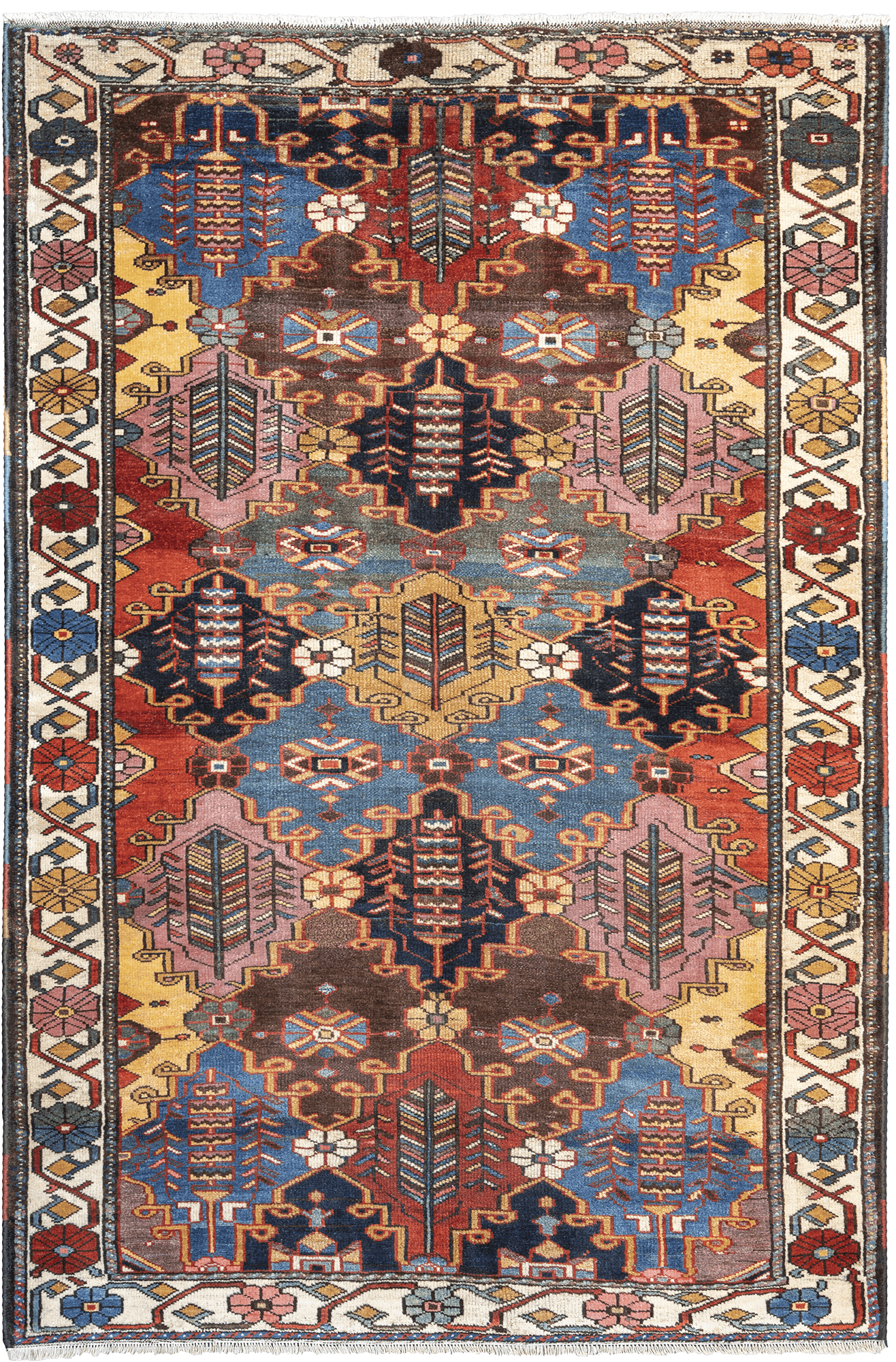 Antique Bakhtiari Rectangle Multicolored Rug 4×7 Wool-Cotton